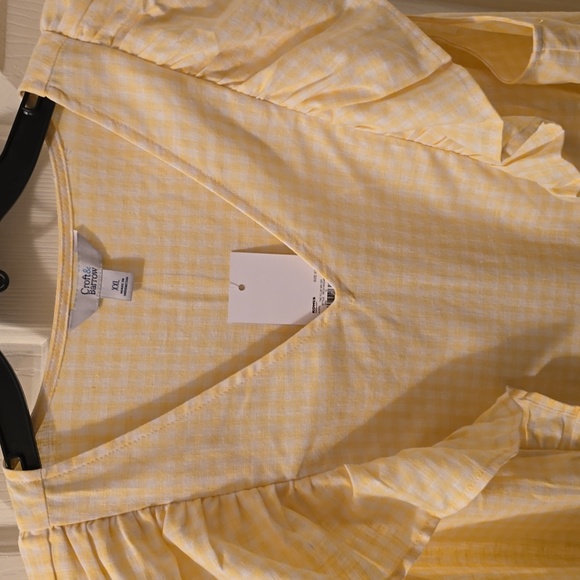 CROFT & BARROW WOMENS PLUS YELOW & WHITE GINGHAM TOP RUFFLED SLEEVES SIZE XXL - Picture 5 of 16
